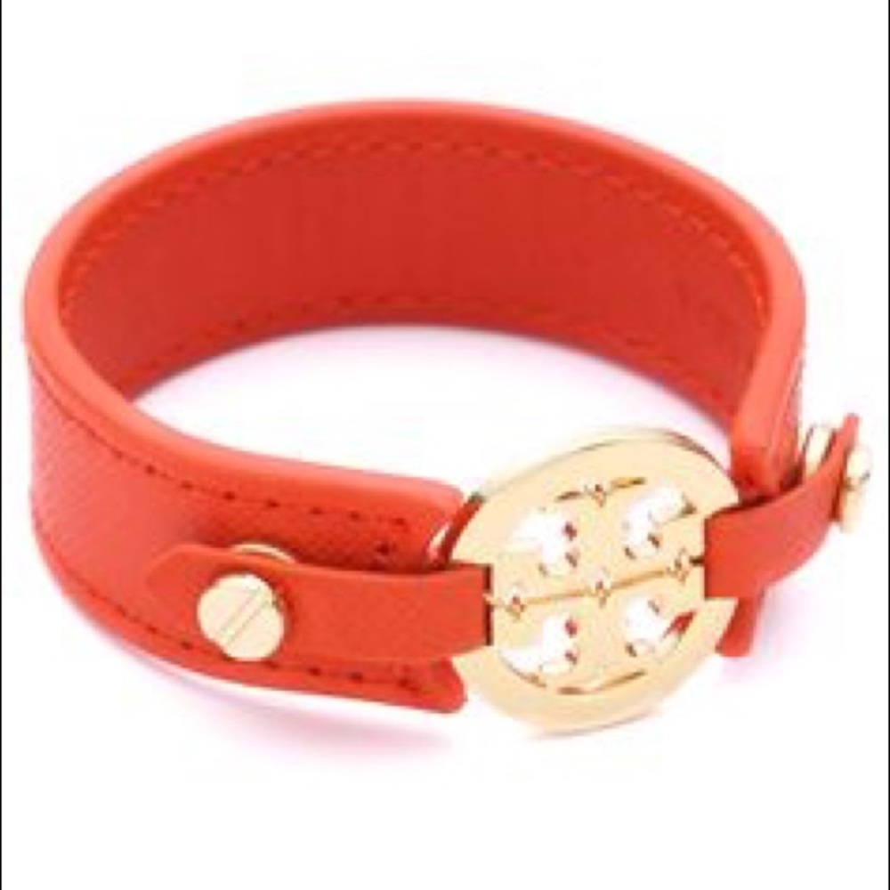 Tory Burch logo leather cuff bracelet